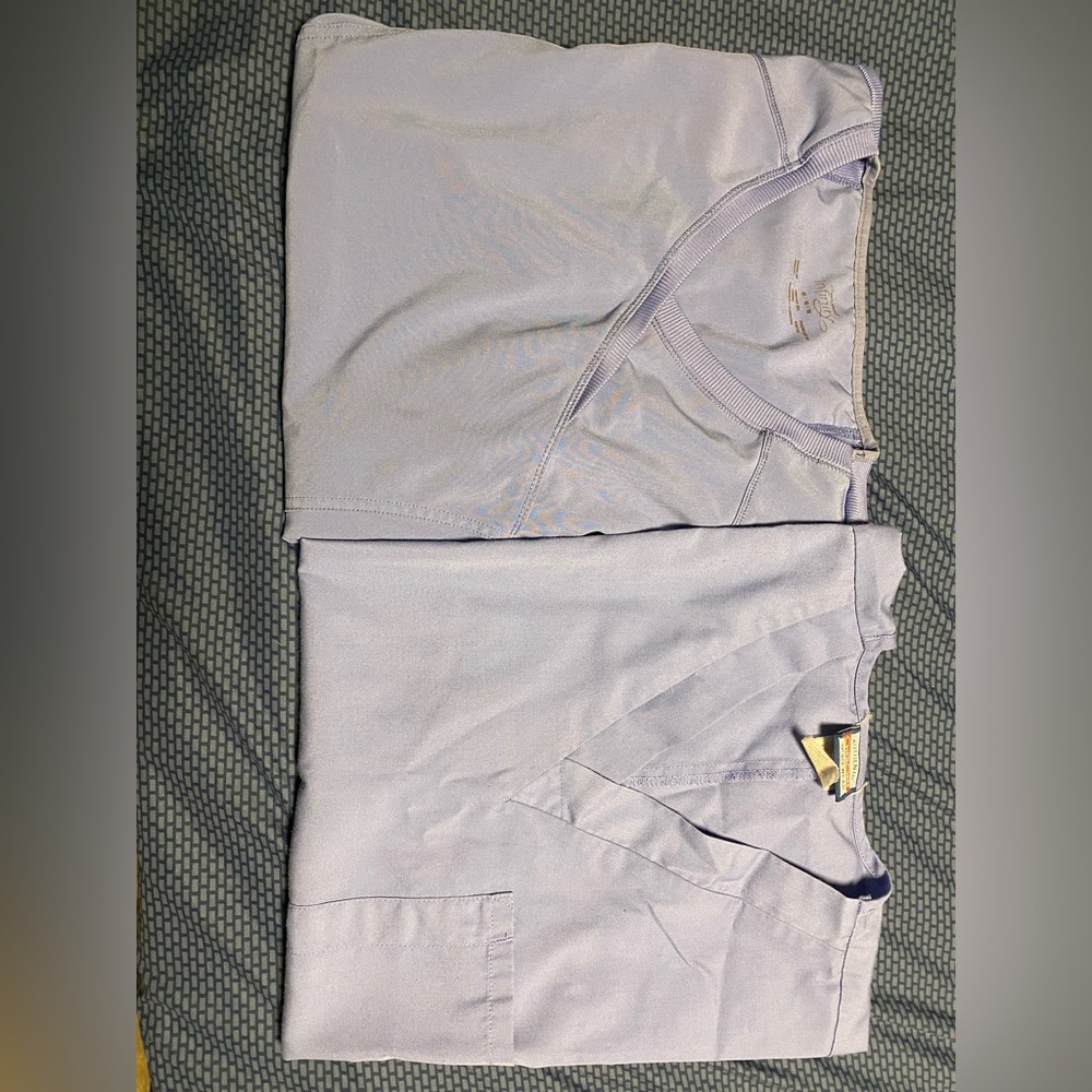 Two (2) USED Scrub Tops - Medium - Ceil Blue - Cherokee - (Fair / Good) -